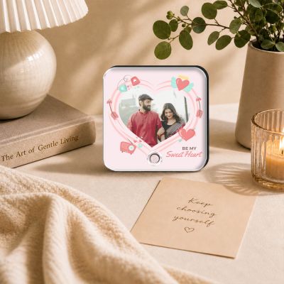 Customisable Musical Fridge Magnetic Photo Frame with Custom Song and Text Heart Theme Romantic Gift Unique Anniversary, Birthday & Valentine’s Day Gift for Couples